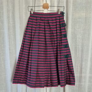 Vintage Cullinane Pink and Green Striped A-Line Pleated Skirt